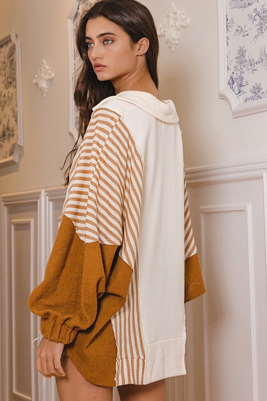 Camel V Neck Contrast Top