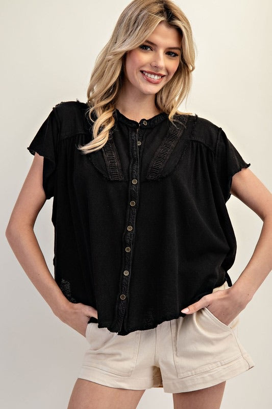 Black Flutter Sleeve Top