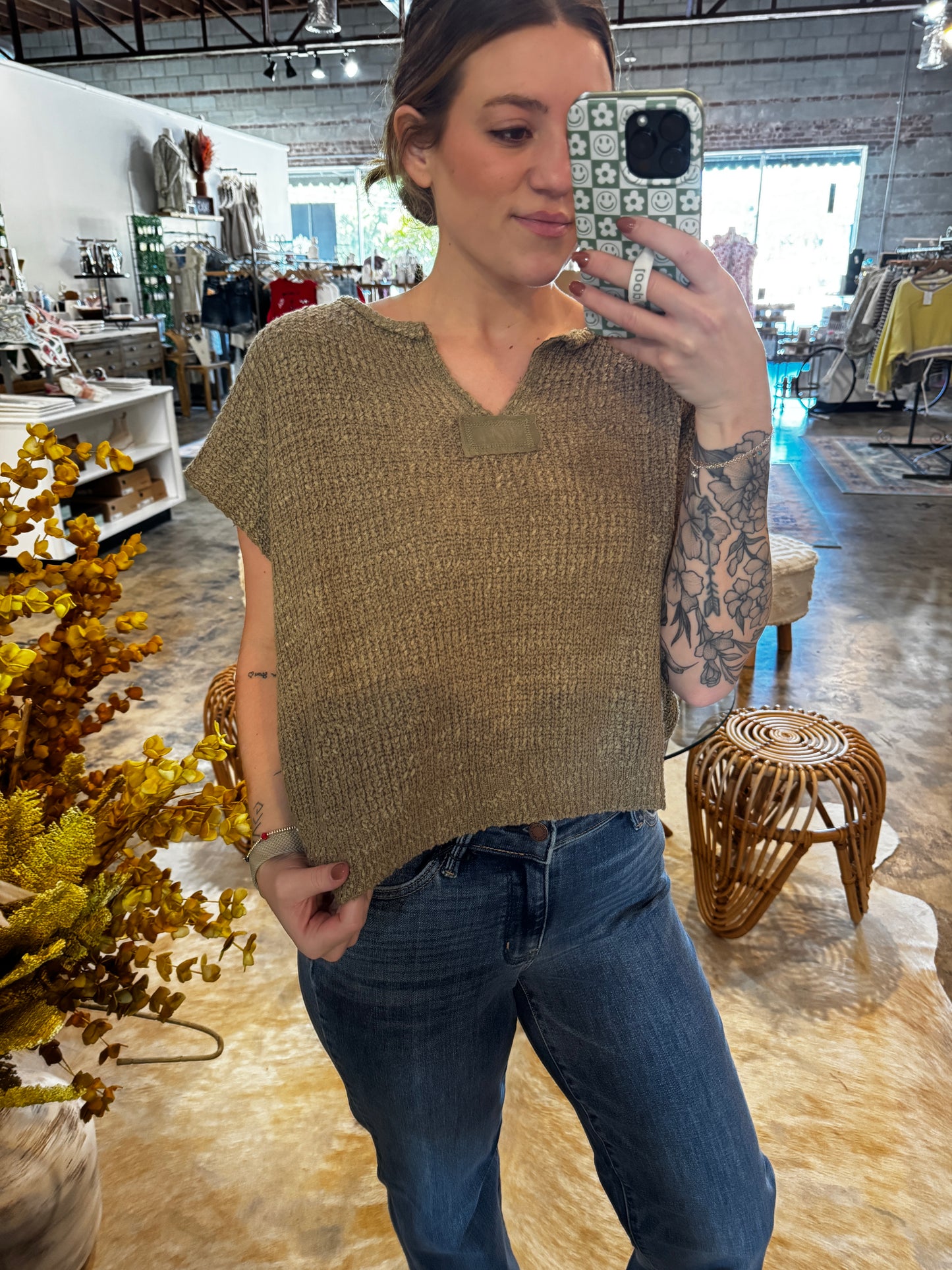 Olive Cap Sleeve Top