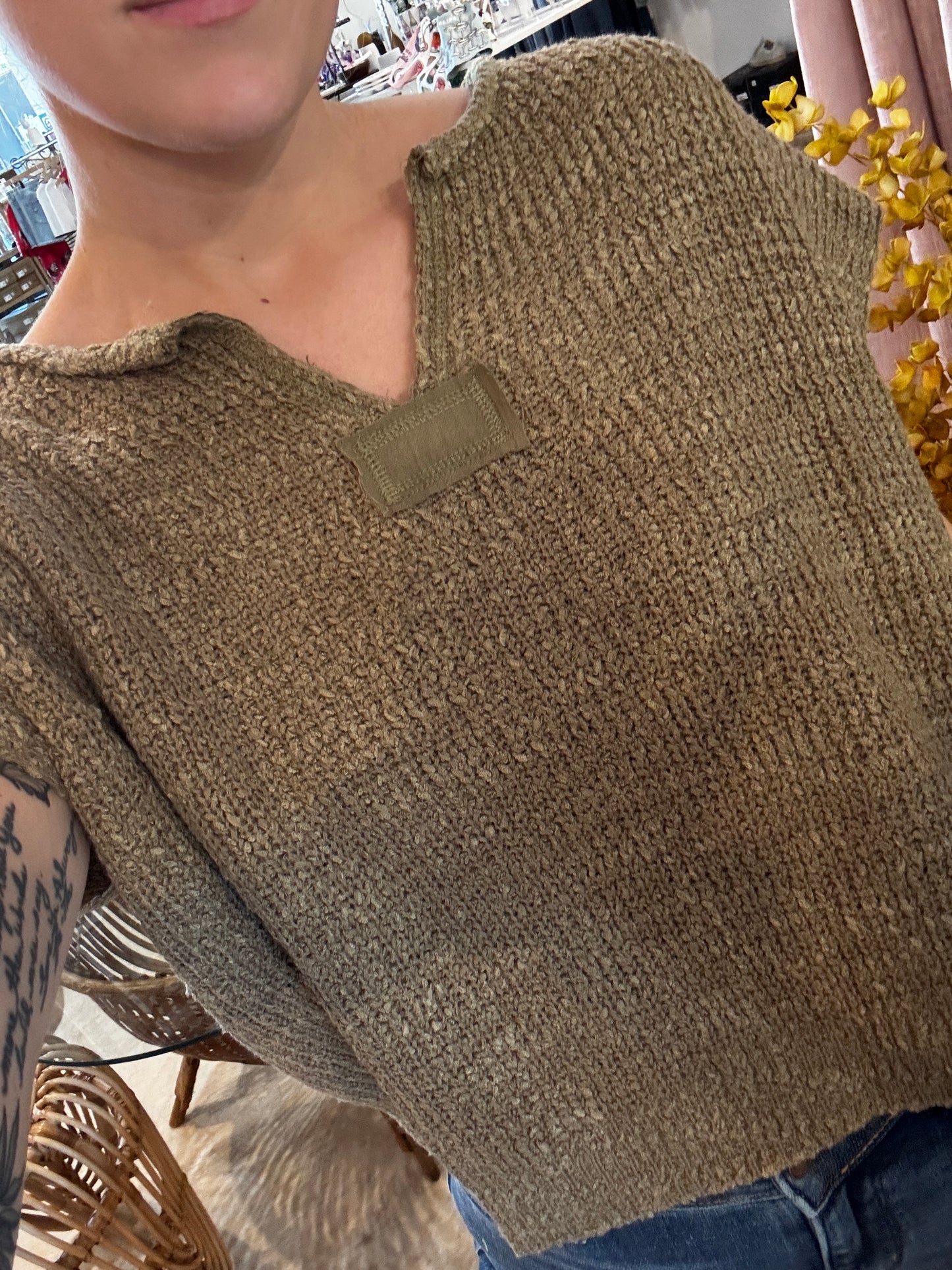 Olive Cap Sleeve Top