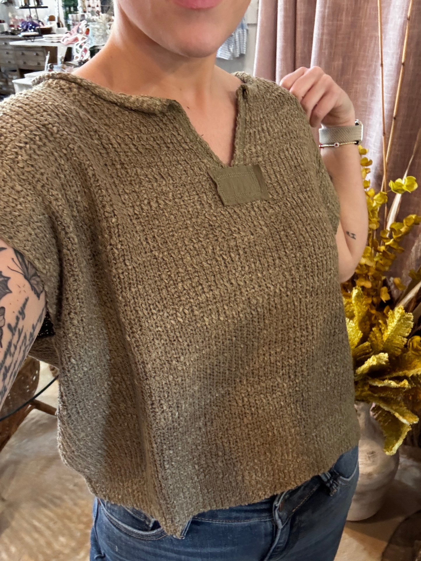 Olive Cap Sleeve Top