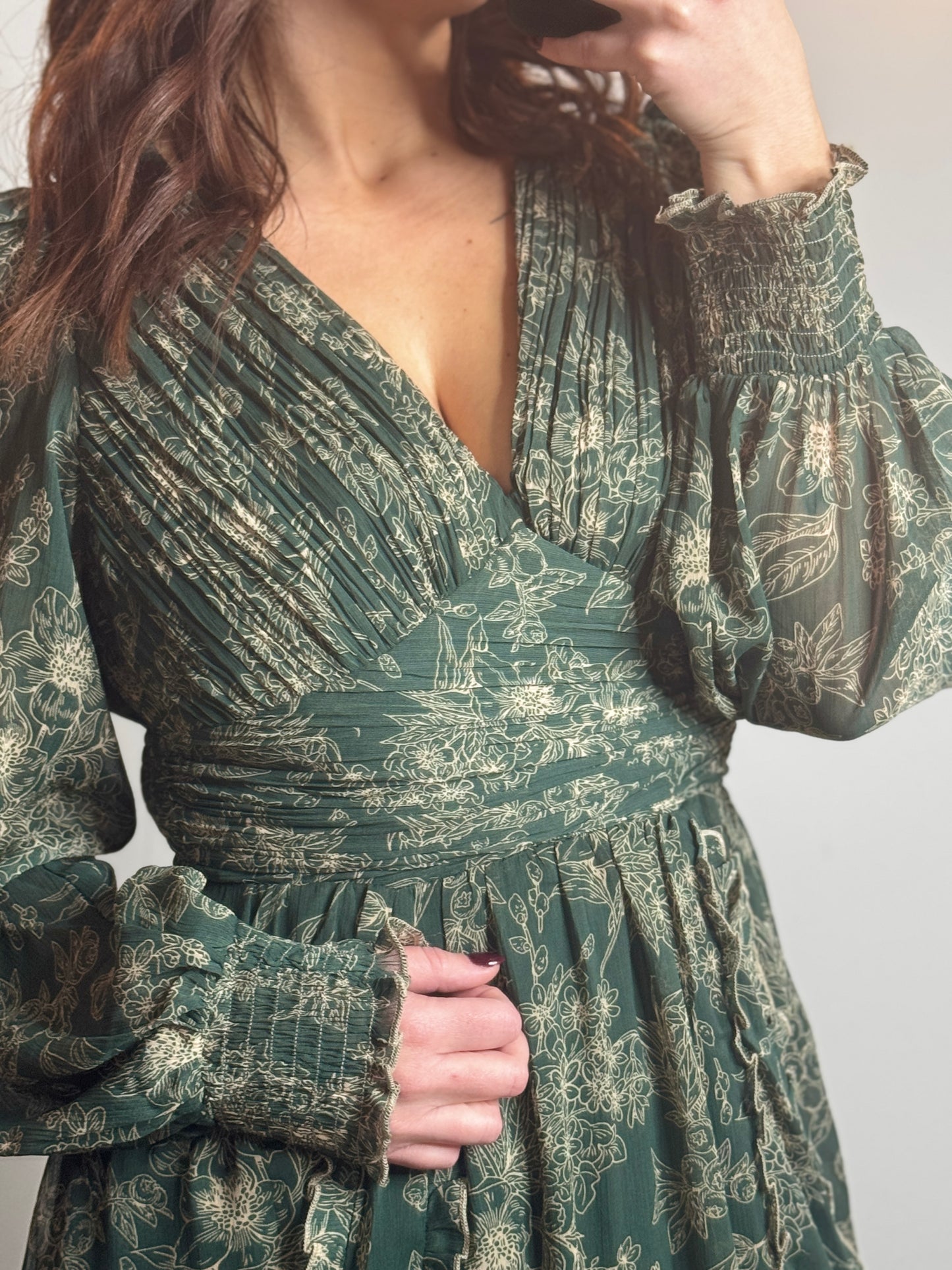 Green Floral Cinch Dress