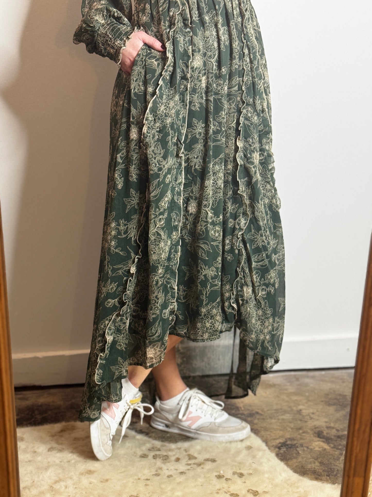 Green Floral Cinch Dress