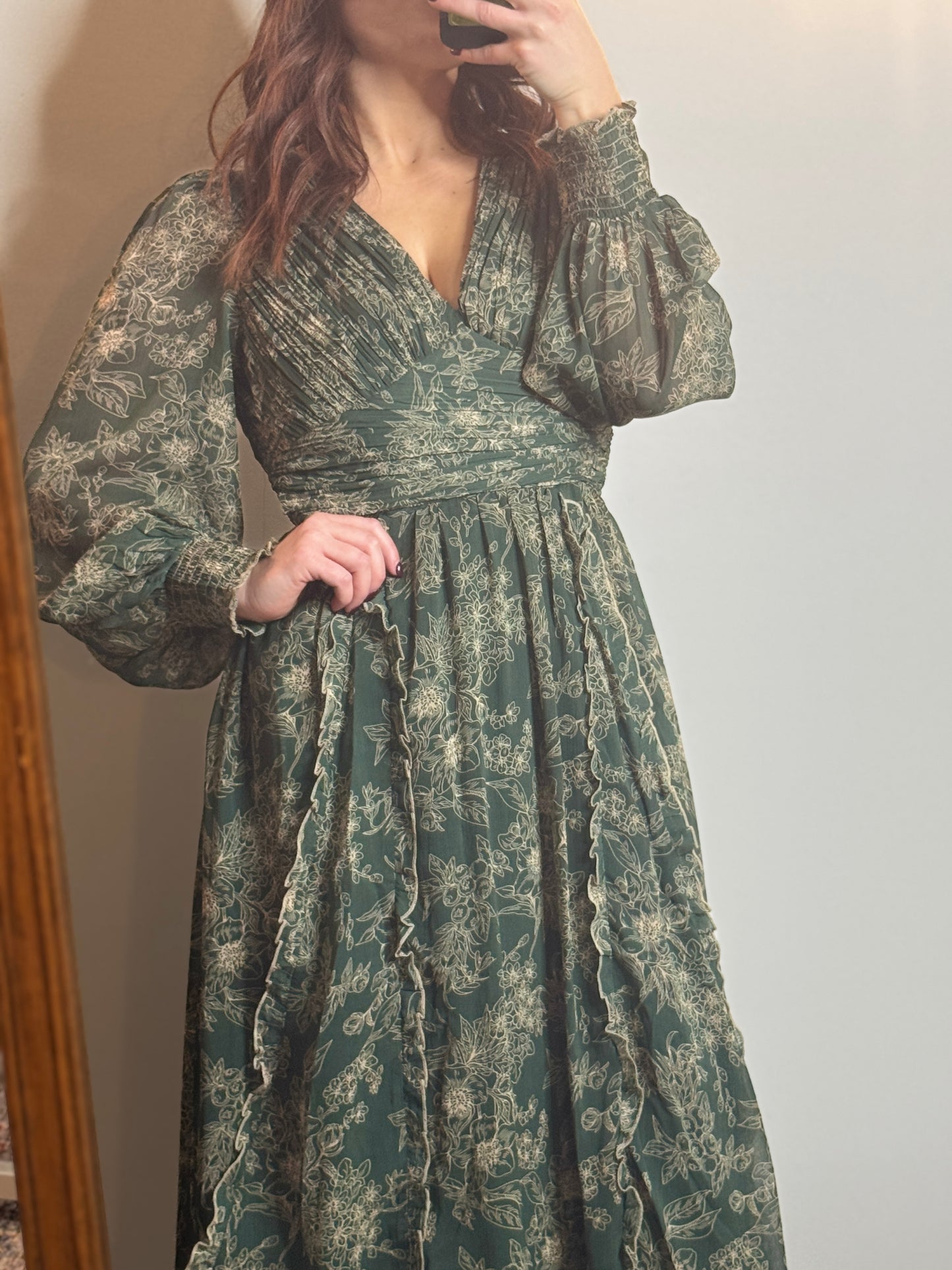 Green Floral Cinch Dress