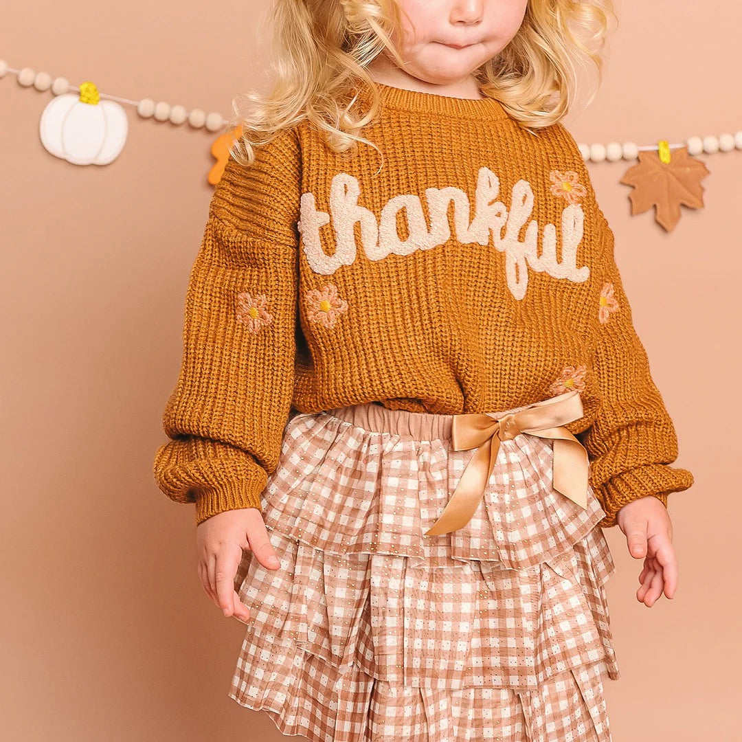 Girls Thankful Knit Sweater