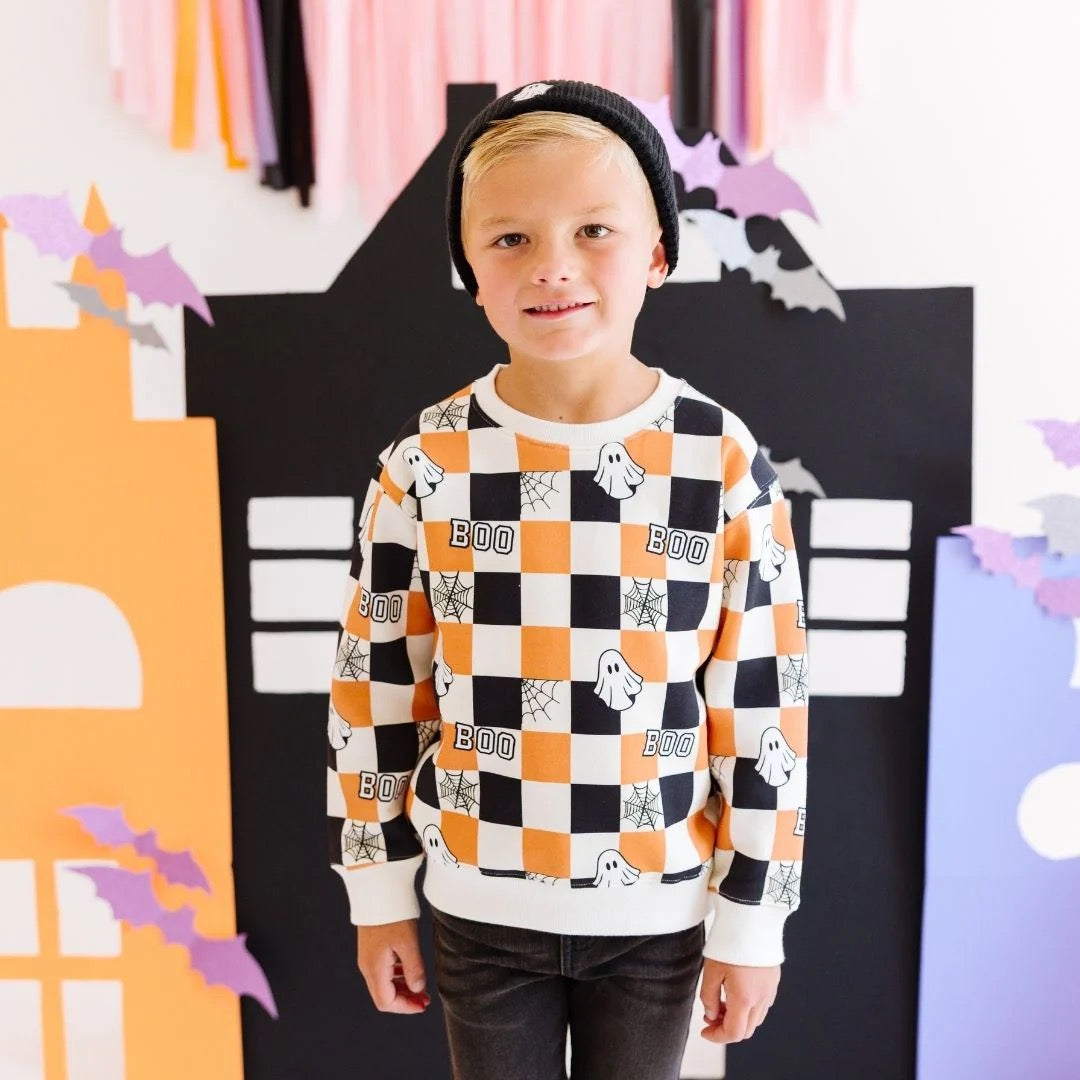 Boys Checkered Boo Pullover
