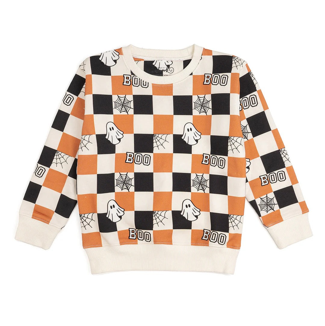 Boys Checkered Boo Pullover