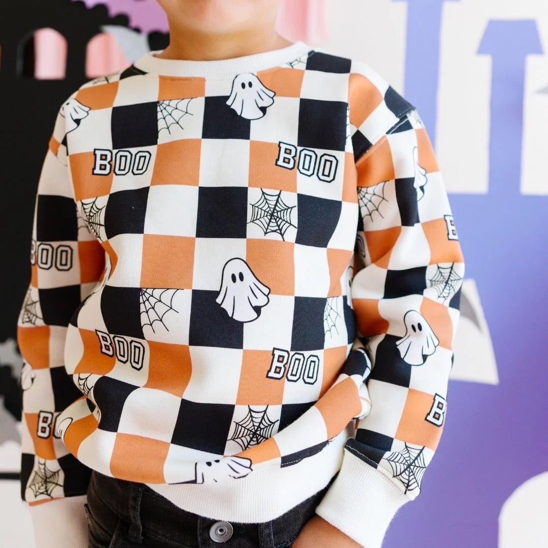 Boys Checkered Boo Pullover