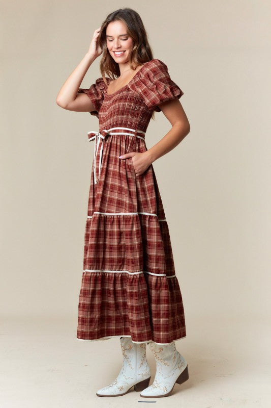 Fall Plaid Smocked Maxi