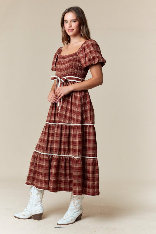 Fall Plaid Smocked Maxi