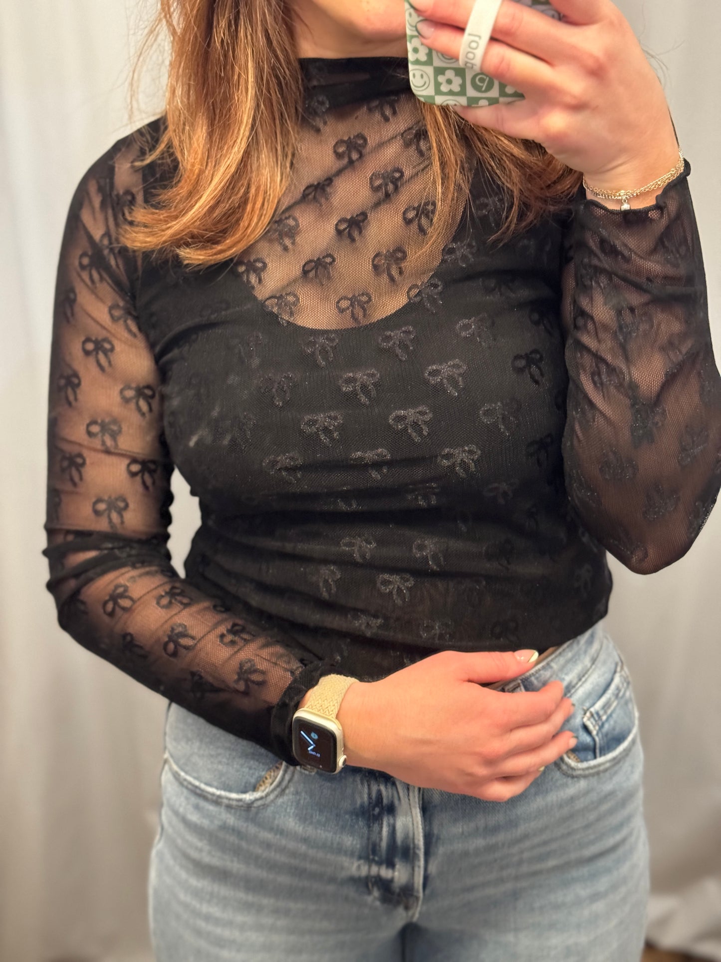 Bow Black Lace Top