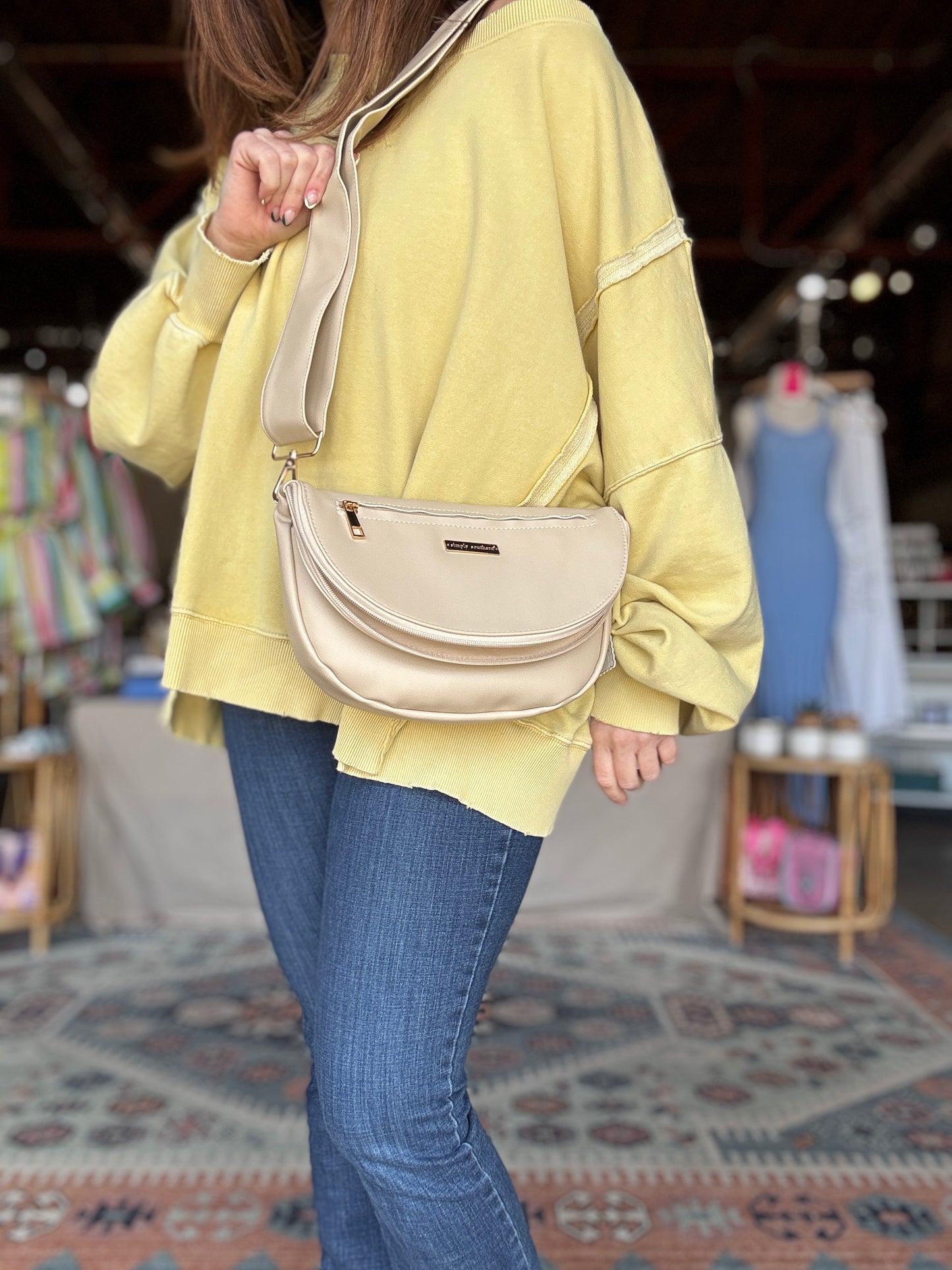 Cream Leather Crossbody