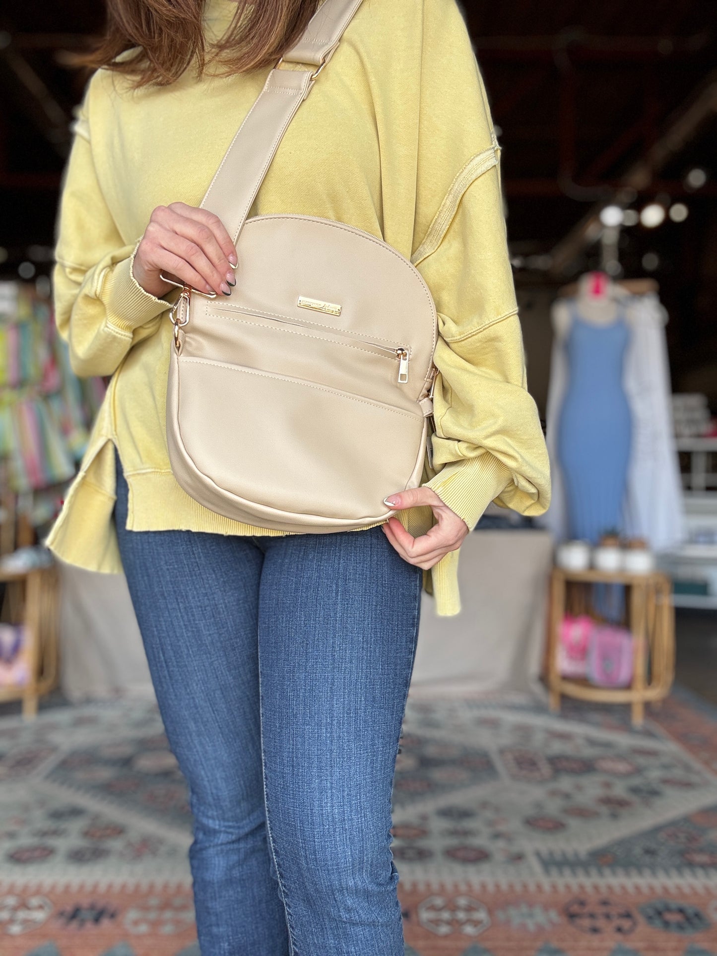 Cream Leather Crossbody