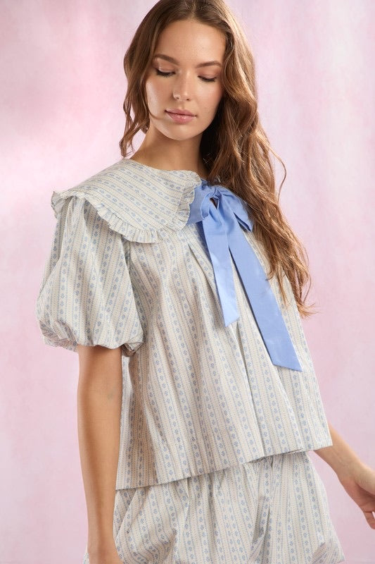Poplin Bow Collar Top