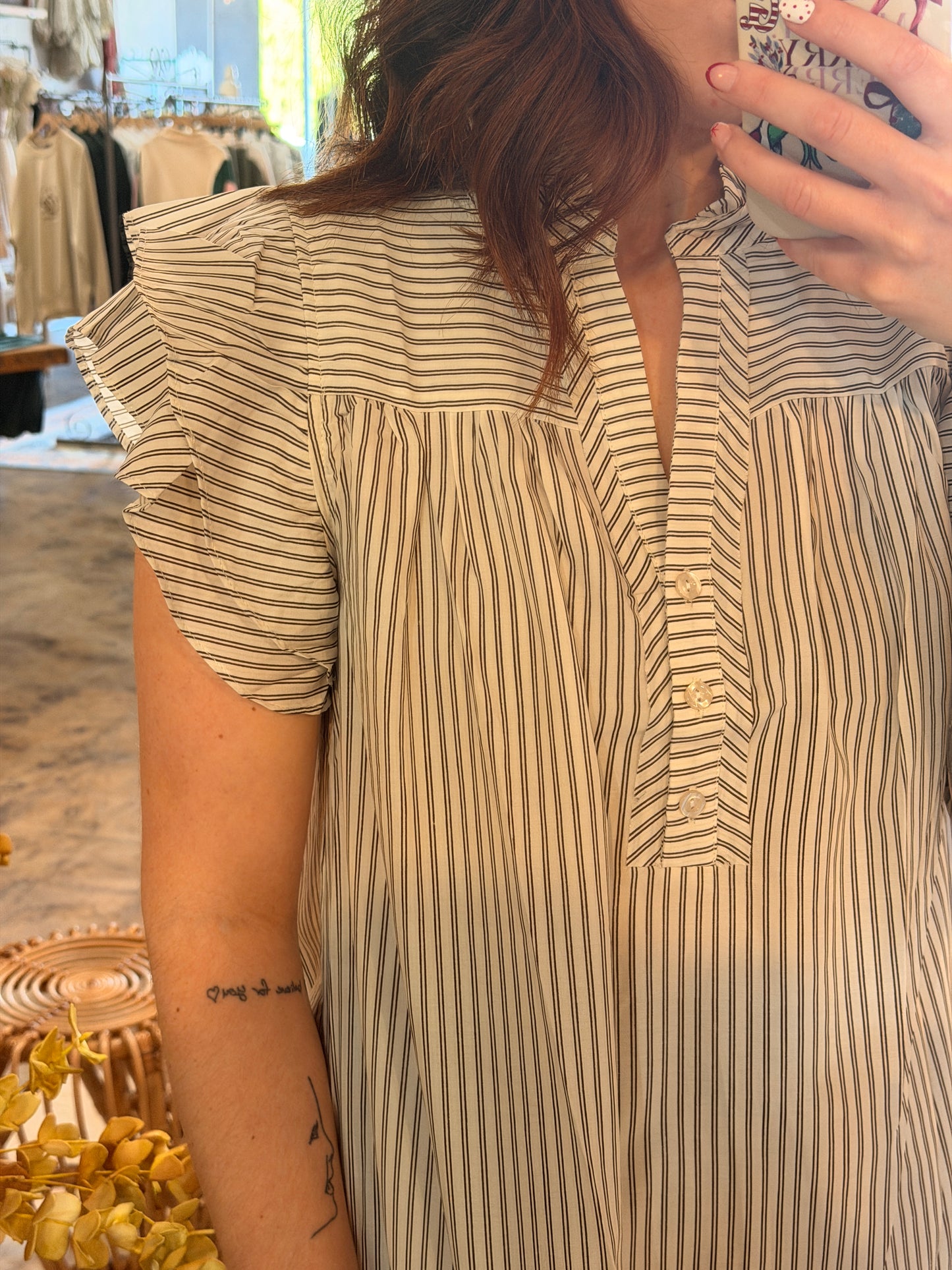 Stripe Ruffle Sleeve Top