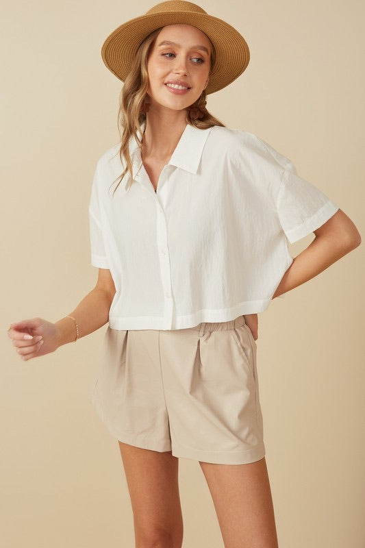 White Button Flow Top