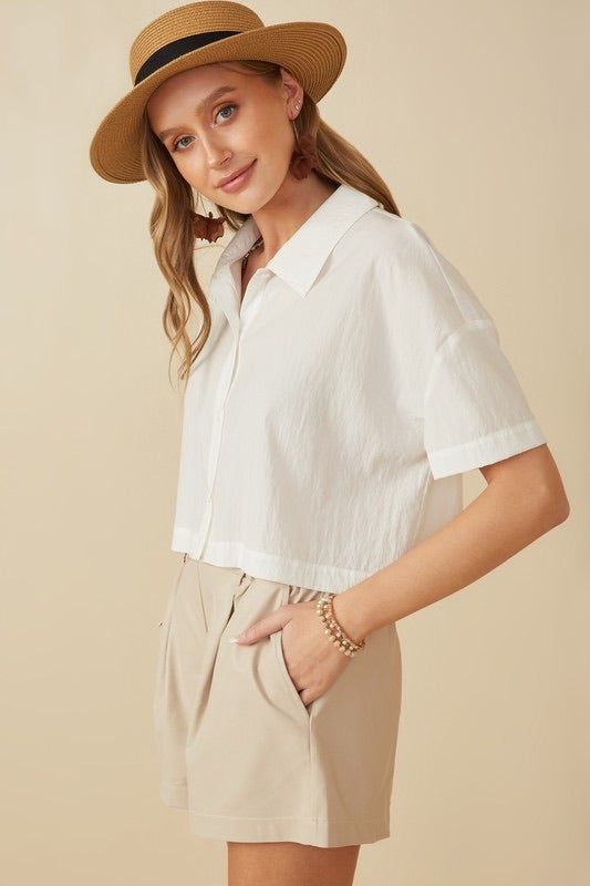 White Button Flow Top