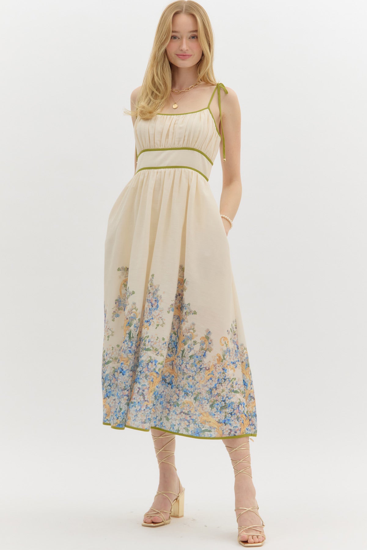 Cream Olive Tie Dress