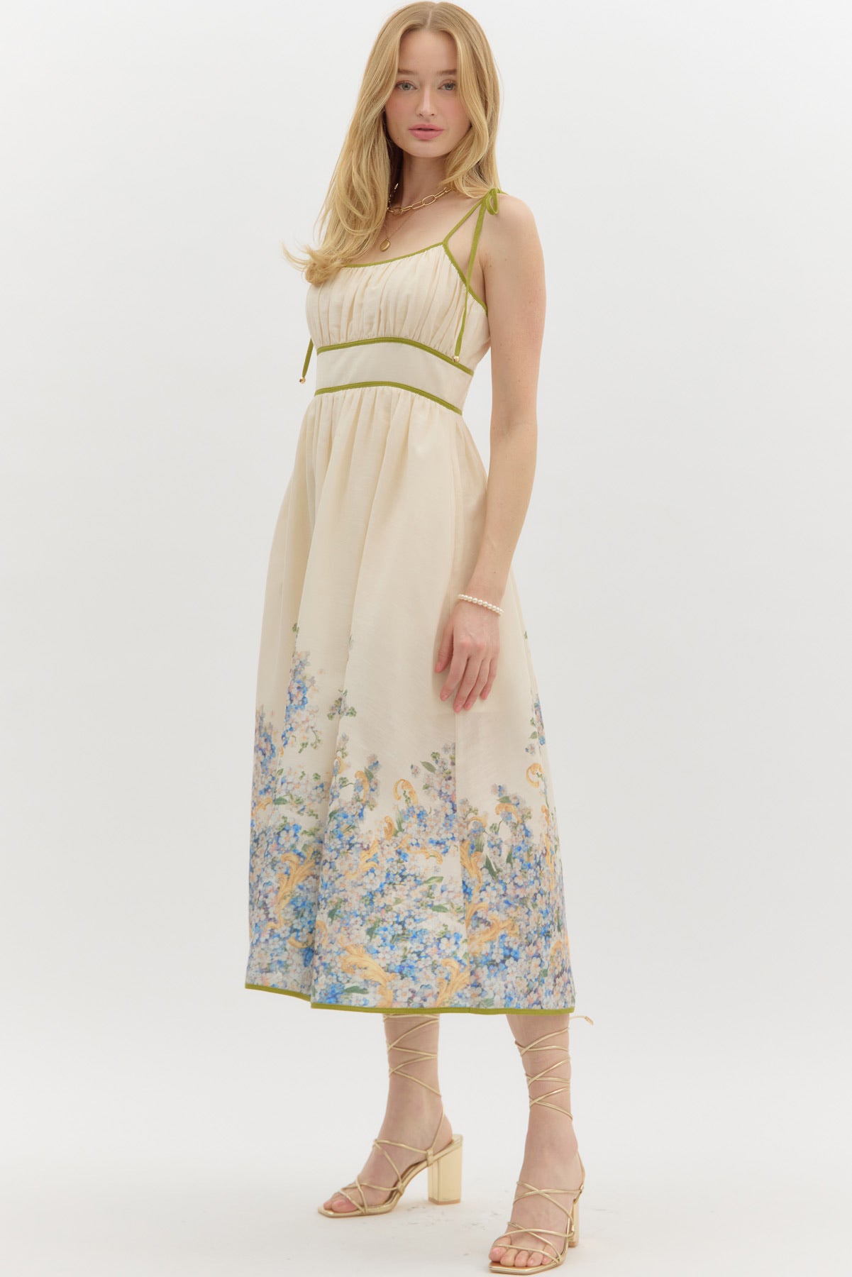 Cream Olive Tie Dress