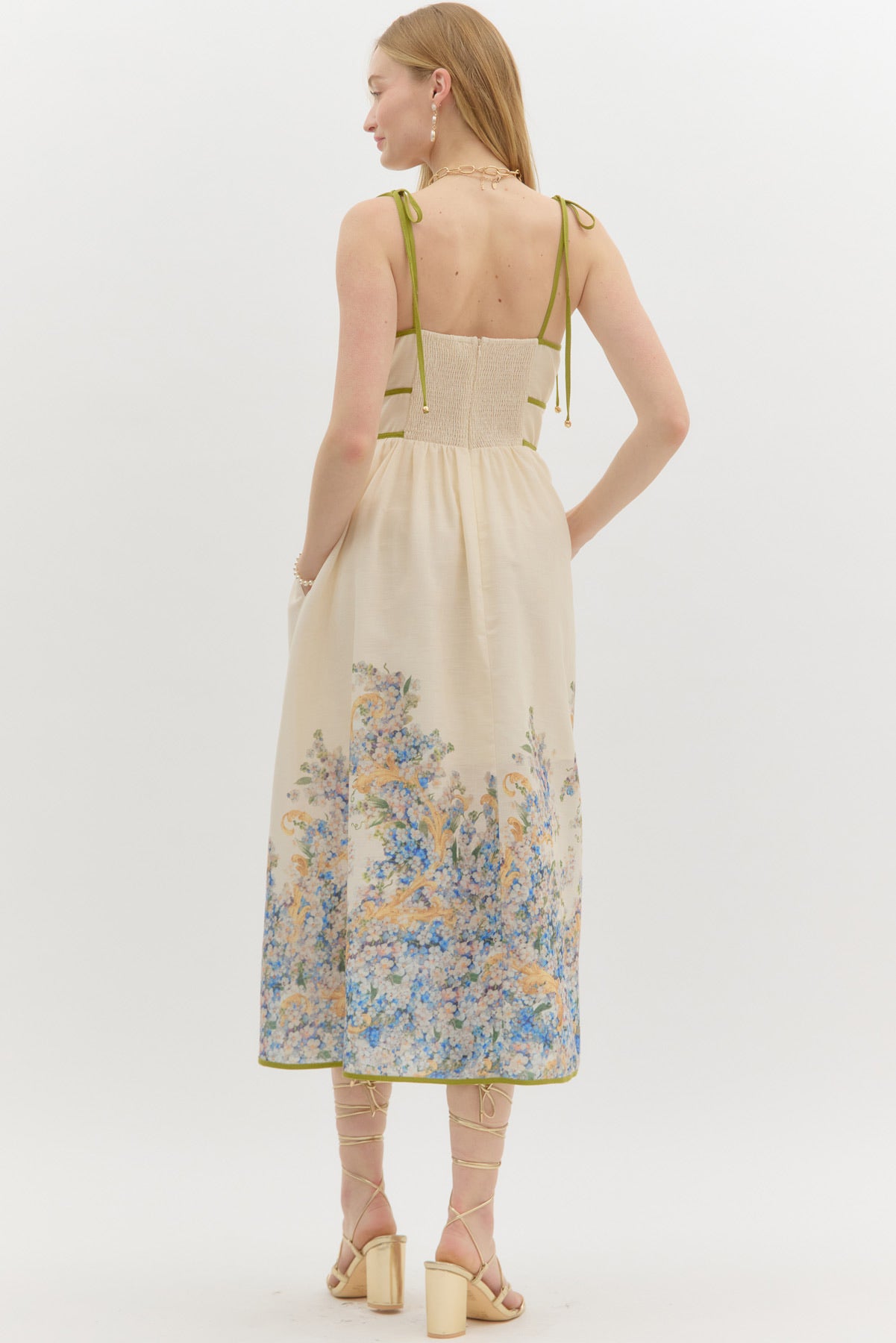 Cream Olive Tie Dress