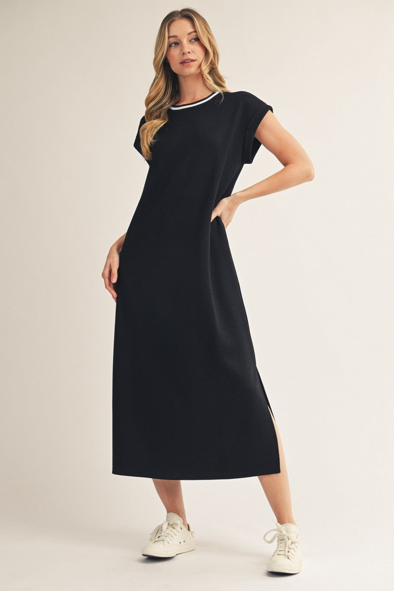 Black Slit Hem Midi