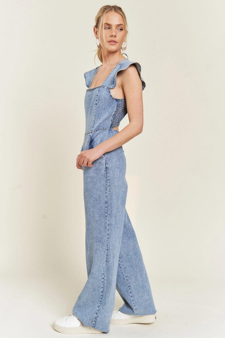 Ruffle Denim Jumpsuit