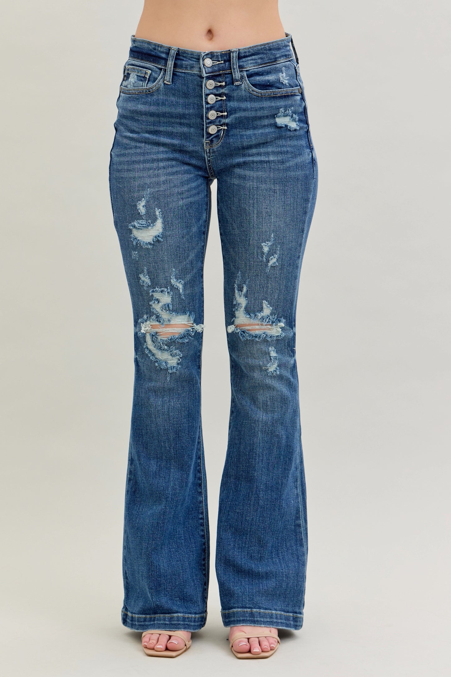 Mid Distressed Button Fly