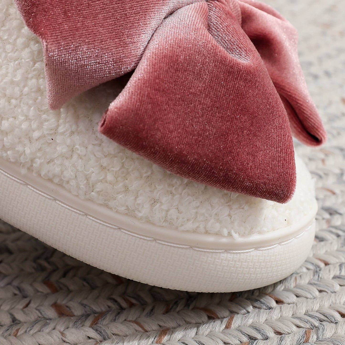 Velvet Bow Plush Slippers