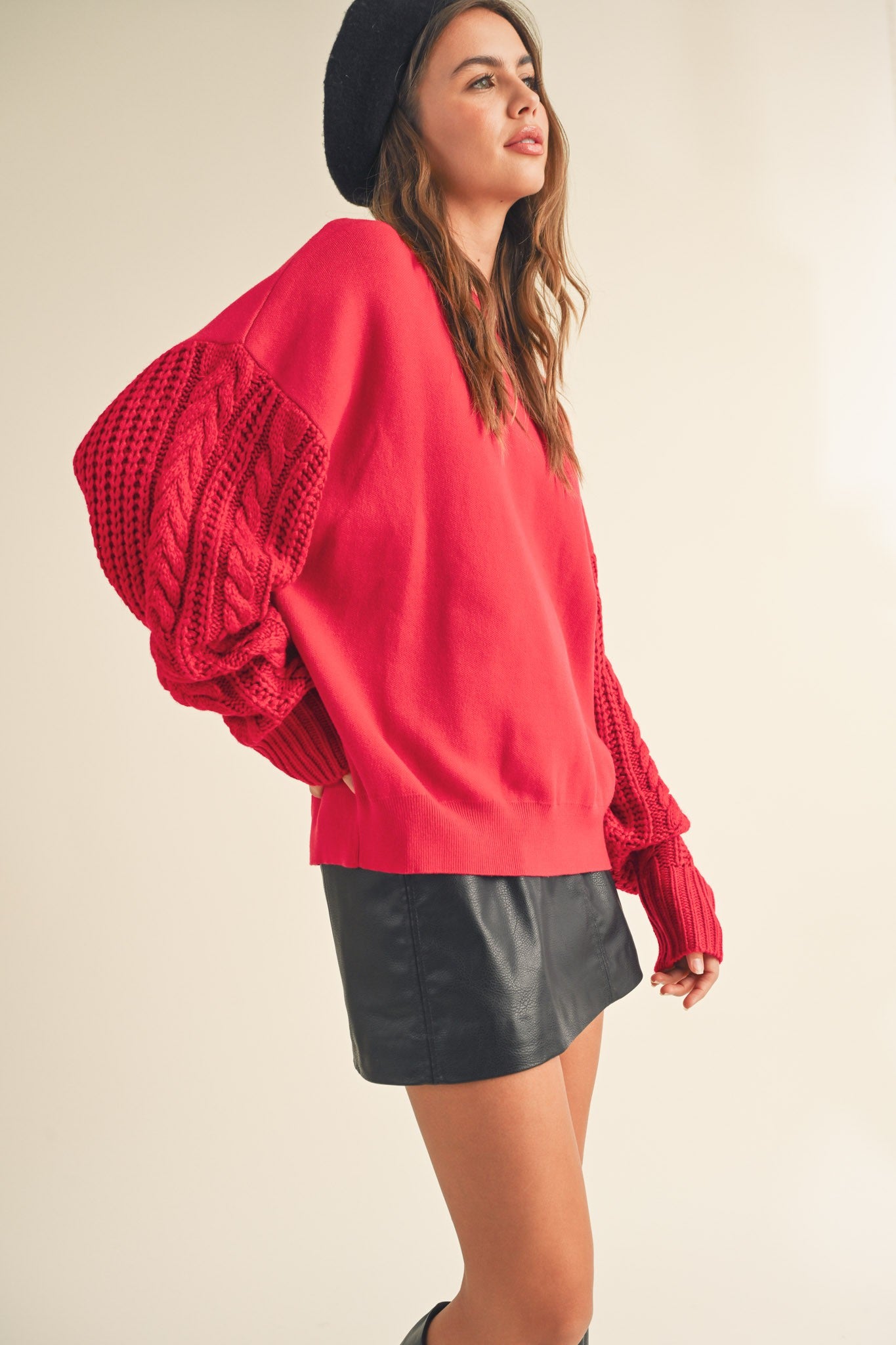 Red Cable Pullover