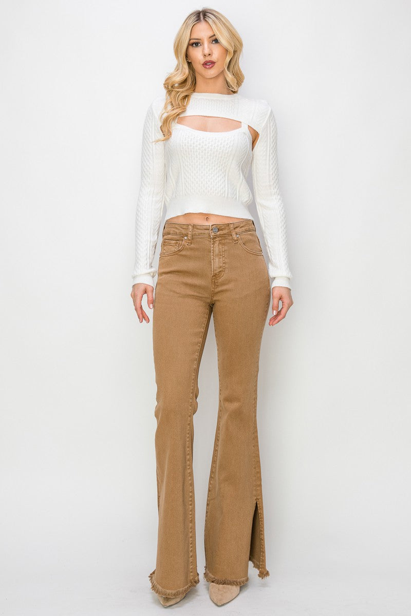 Tan Slit Flares