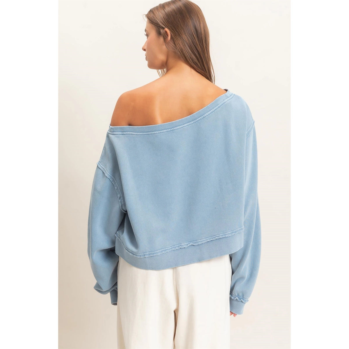 Off Shoulder Dusty Blue Sweatshirt