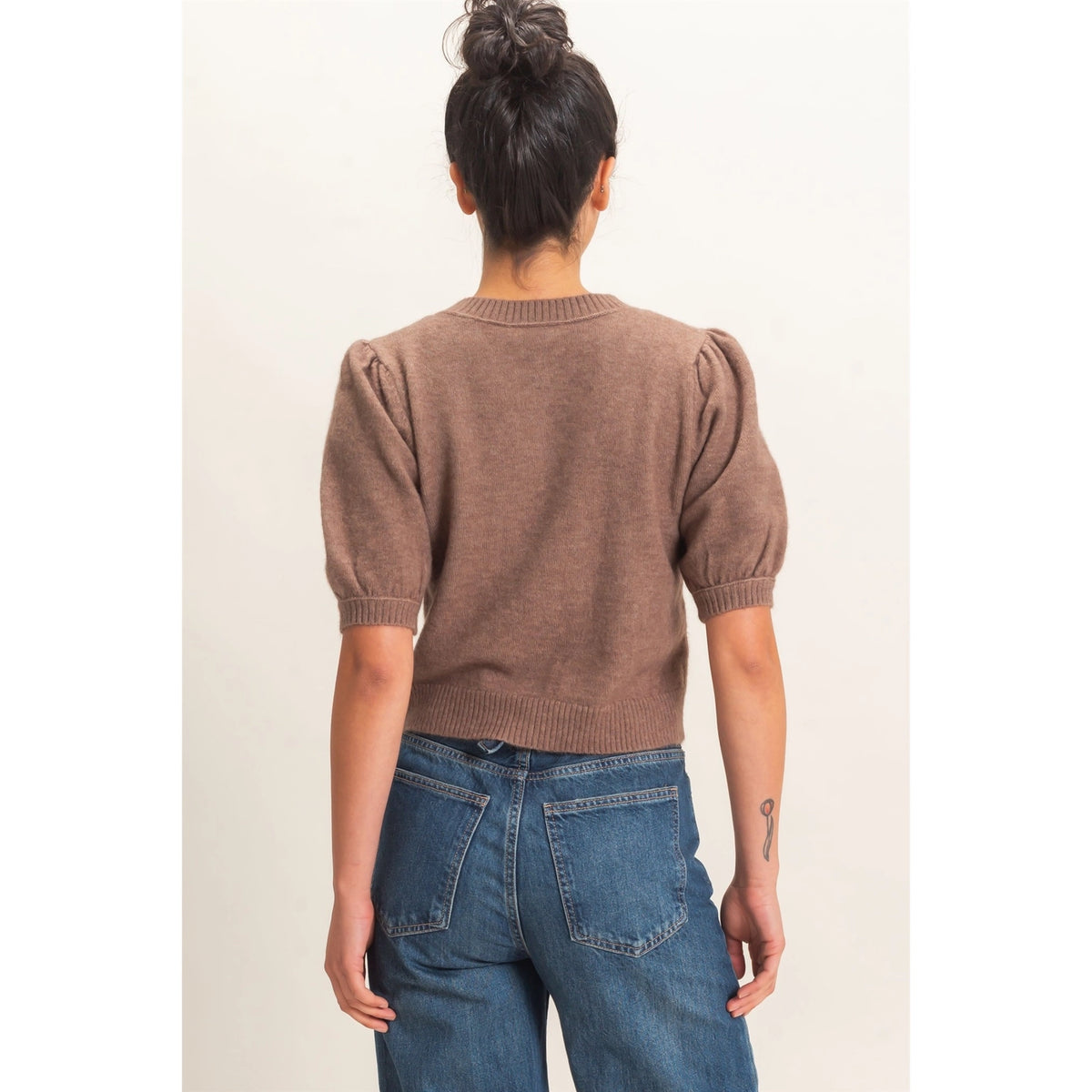 Button Short Sleeve Sweater