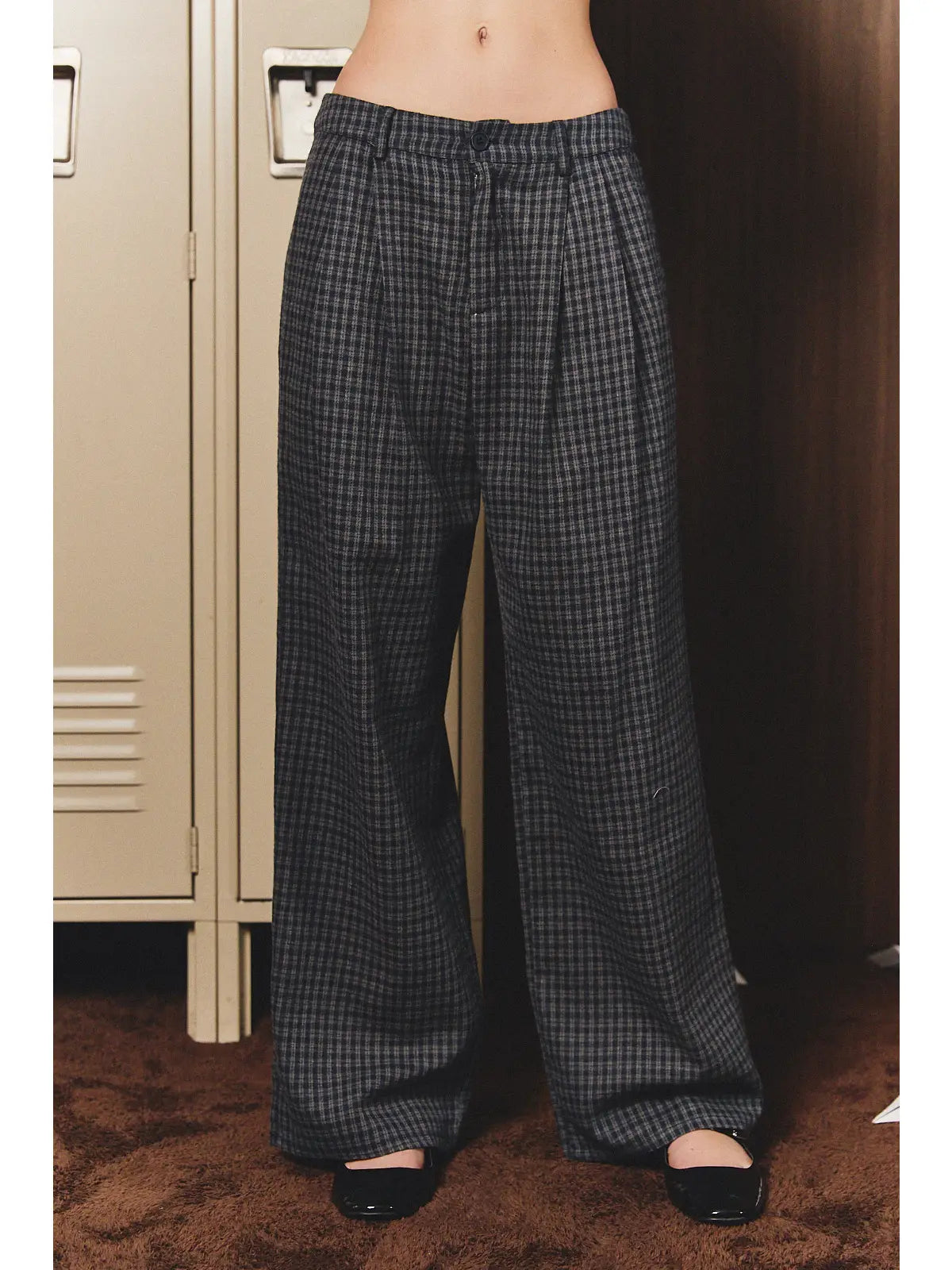 Navy Plaid Wide Leg Pant
