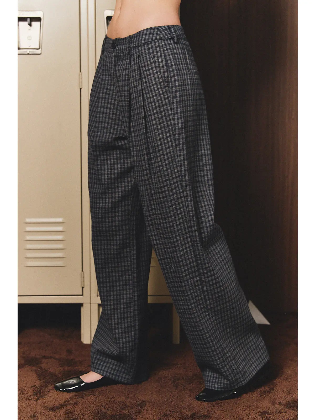 Navy Plaid Wide Leg Pant