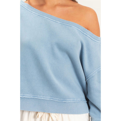 Off Shoulder Dusty Blue Sweatshirt