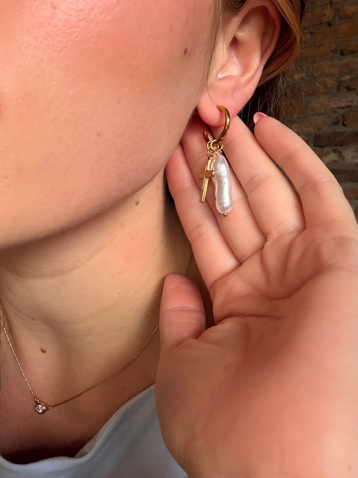 Pearl Cross Earrings