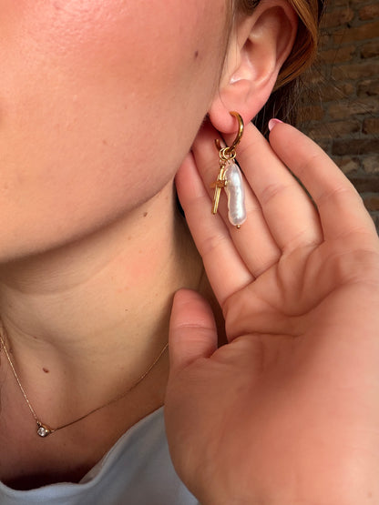 Pearl Cross Earrings
