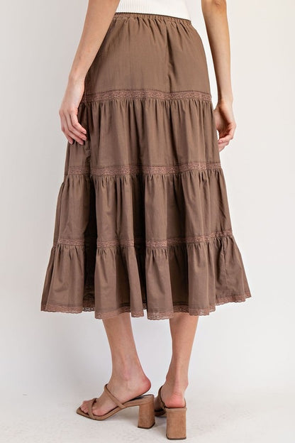 Coffee Tiered Lace Skirt