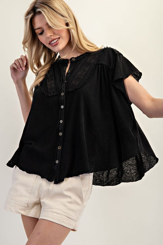 Black Flutter Sleeve Top
