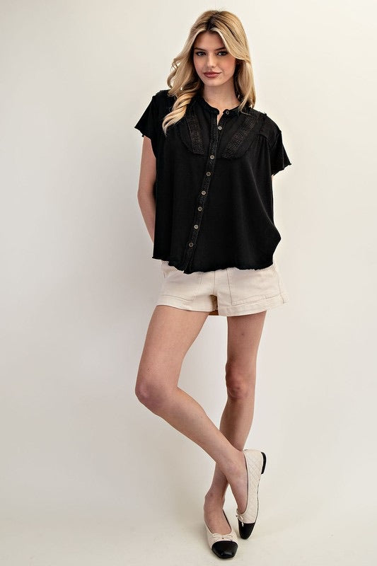 Black Flutter Sleeve Top