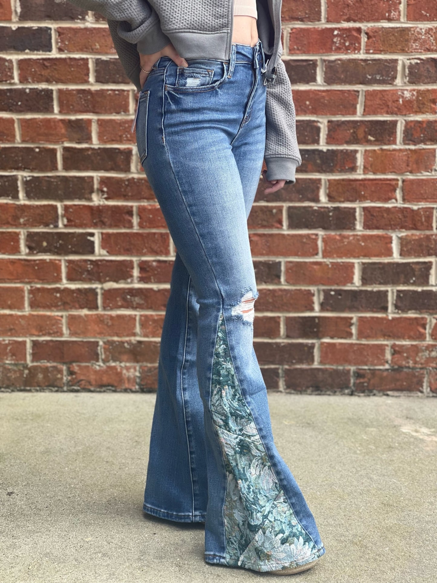 Floral Side Panel Flare Jean