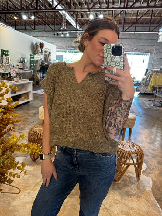 Olive Cap Sleeve Top