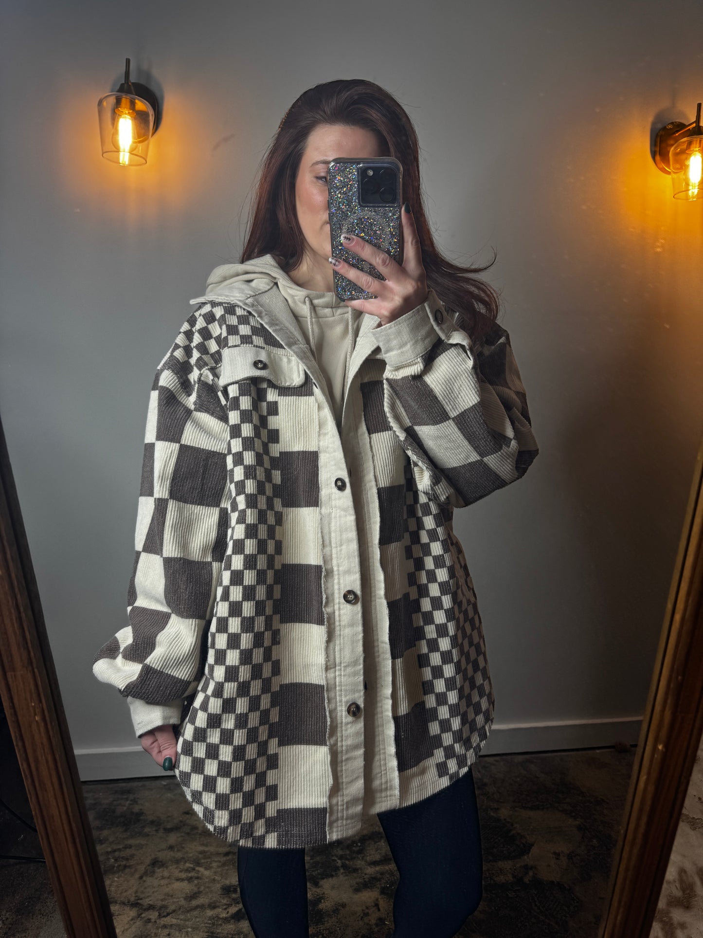 Brown Check Oversized Jacket