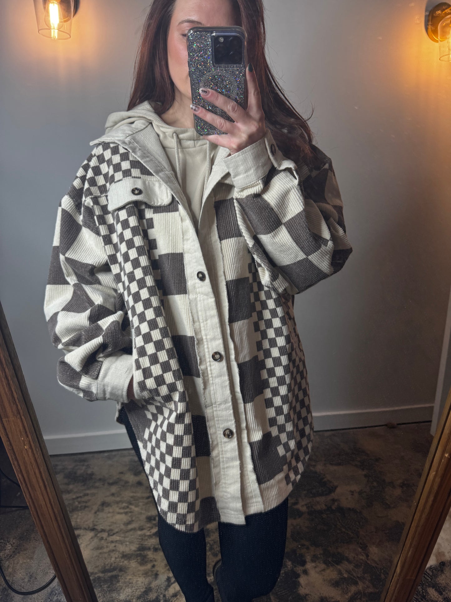 Brown Check Oversized Jacket