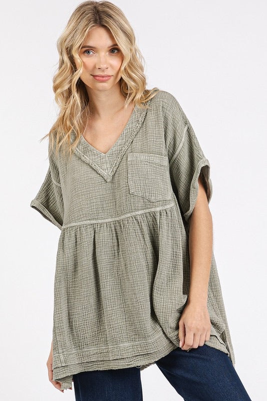 Olive Gauze Top
