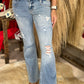 Mid Rise Destroyed Pocket Flare Jeans