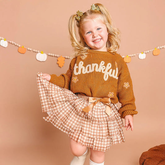 Girls Thankful Knit Sweater