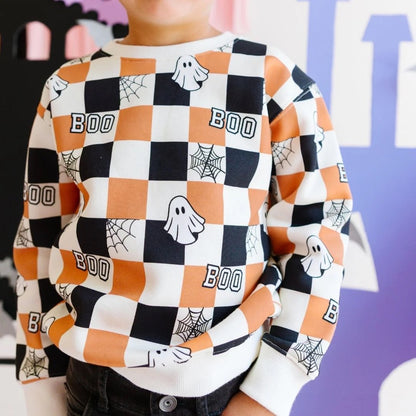Boys Checkered Boo Pullover