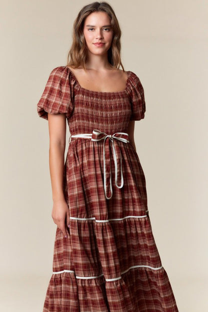 Fall Plaid Smocked Maxi