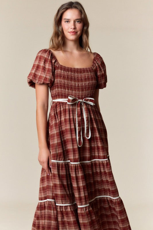 Fall Plaid Smocked Maxi